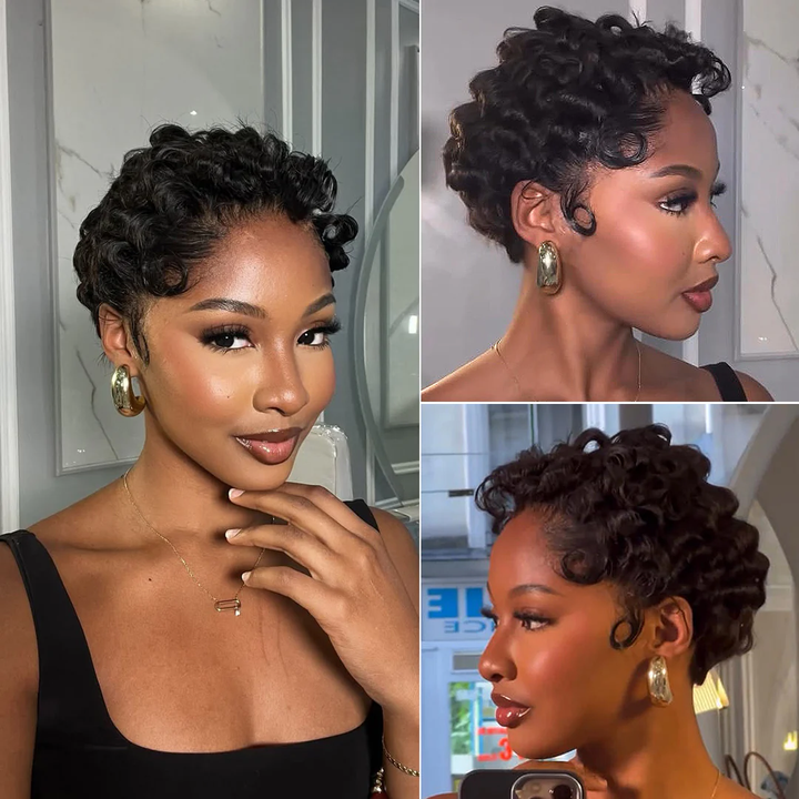 13x4 Frontal Lace Curly Texture Short Pixie Cut Human Hair Wig