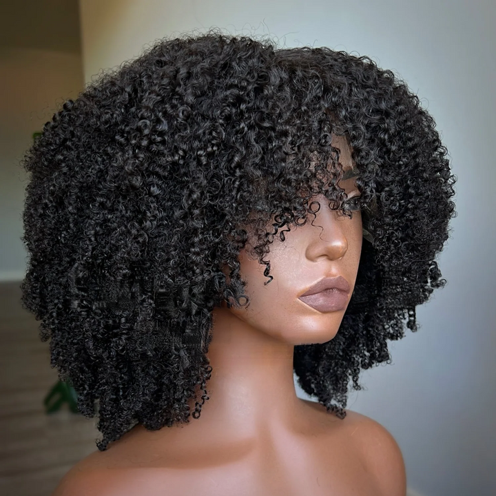 Perruque Afro Kinky Curly 6x4 pré-assemblée et transparente en dentelle sans colle