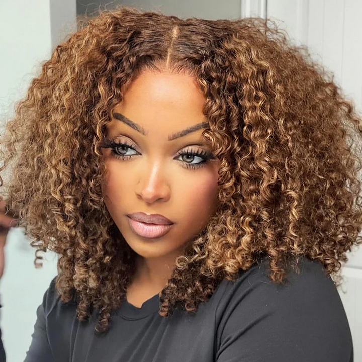 Kinky Curly Honey Blonde Highlight 7x5 Pre-Everyhthing & Transparent Lace Wear Go Glueless Wig