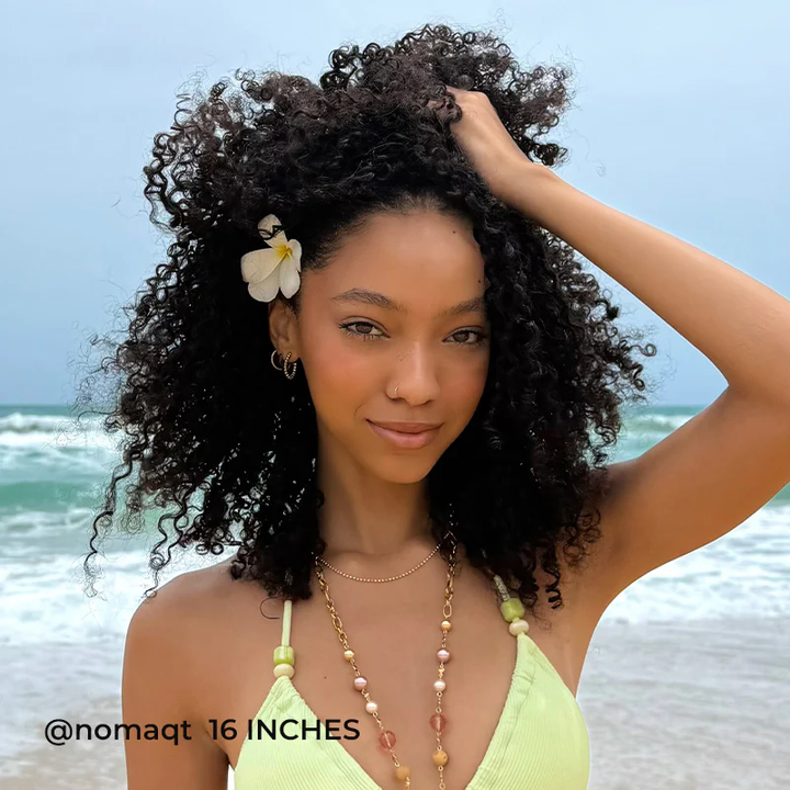 3 IN 1 HALF WIG Layer Cut Kinky Curly Half Wig Draw-strings Flip Over Wig