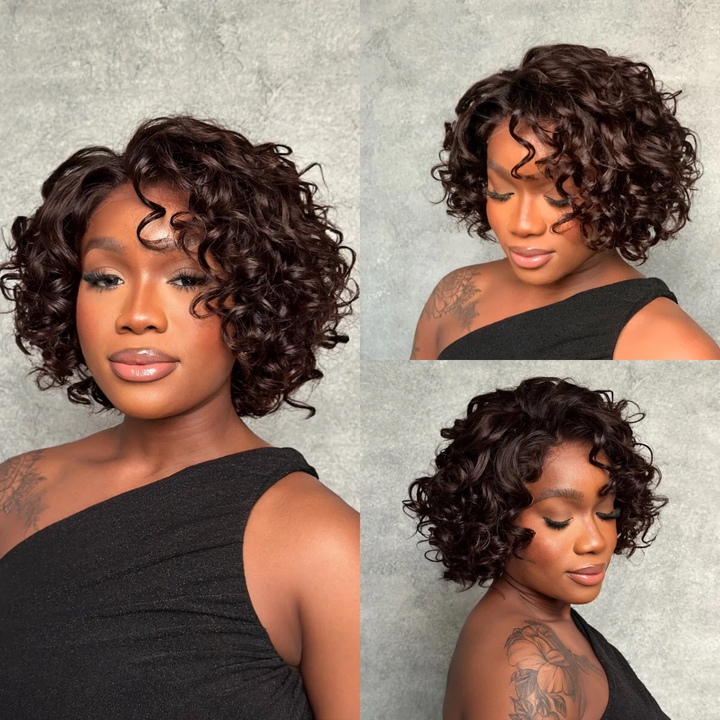 Brown Wave No Lace Bob Wig Glueless 100% Human Hair