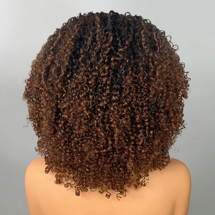 3 IN 1 HALF WIG Ombre Brown Layered Curly Pre-Styled Kinky Coily Half Wig Flip Over Draw-strings Wig
