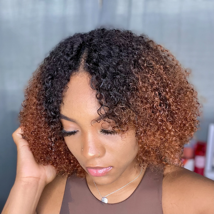 Perruques afro bouclées noires naturelles sans colle en V, densité de 180 %, 100 % cheveux humains