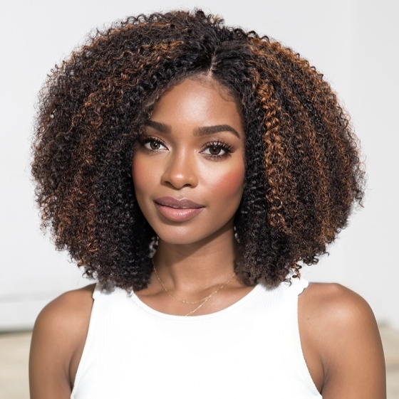 Afro Kinky Curly Brown Highlight 6x4 Pre-Everyhthing & Transparent Lace Wear Go Glueless Wig TianaHair