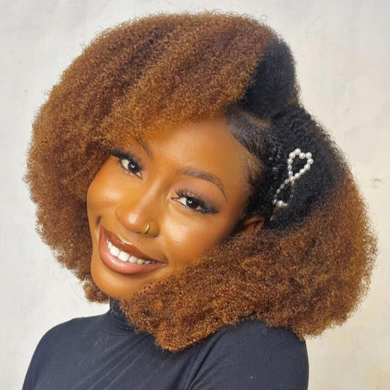 Afro Kinky Curly Ombre Brown 4x4/7x5 Pre-Everyhthing & Transparent Lace Wear Go Glueless Wig