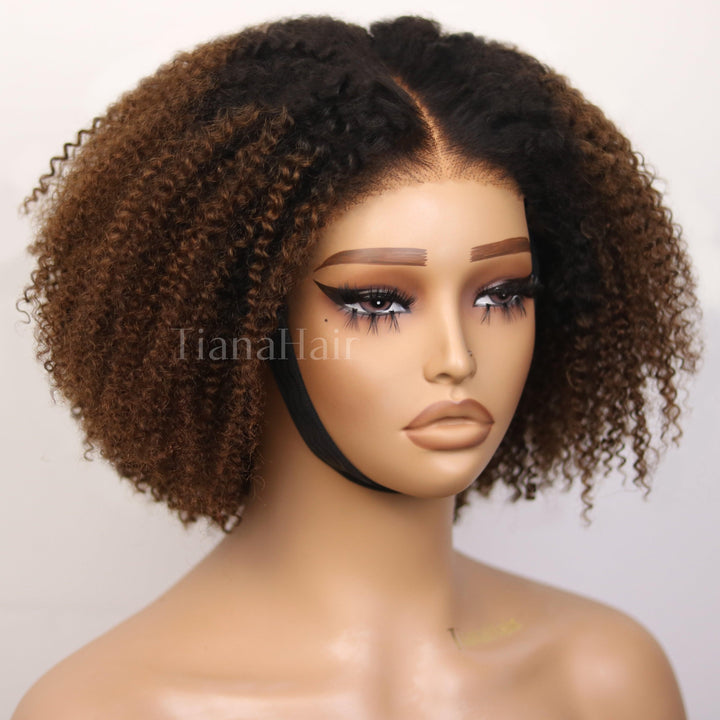 Afro Kinky Curly Ombre Chocolate 6x4 Pre-Everyhthing & Transparent Lace Wear Go Glueless Wig TianaHair