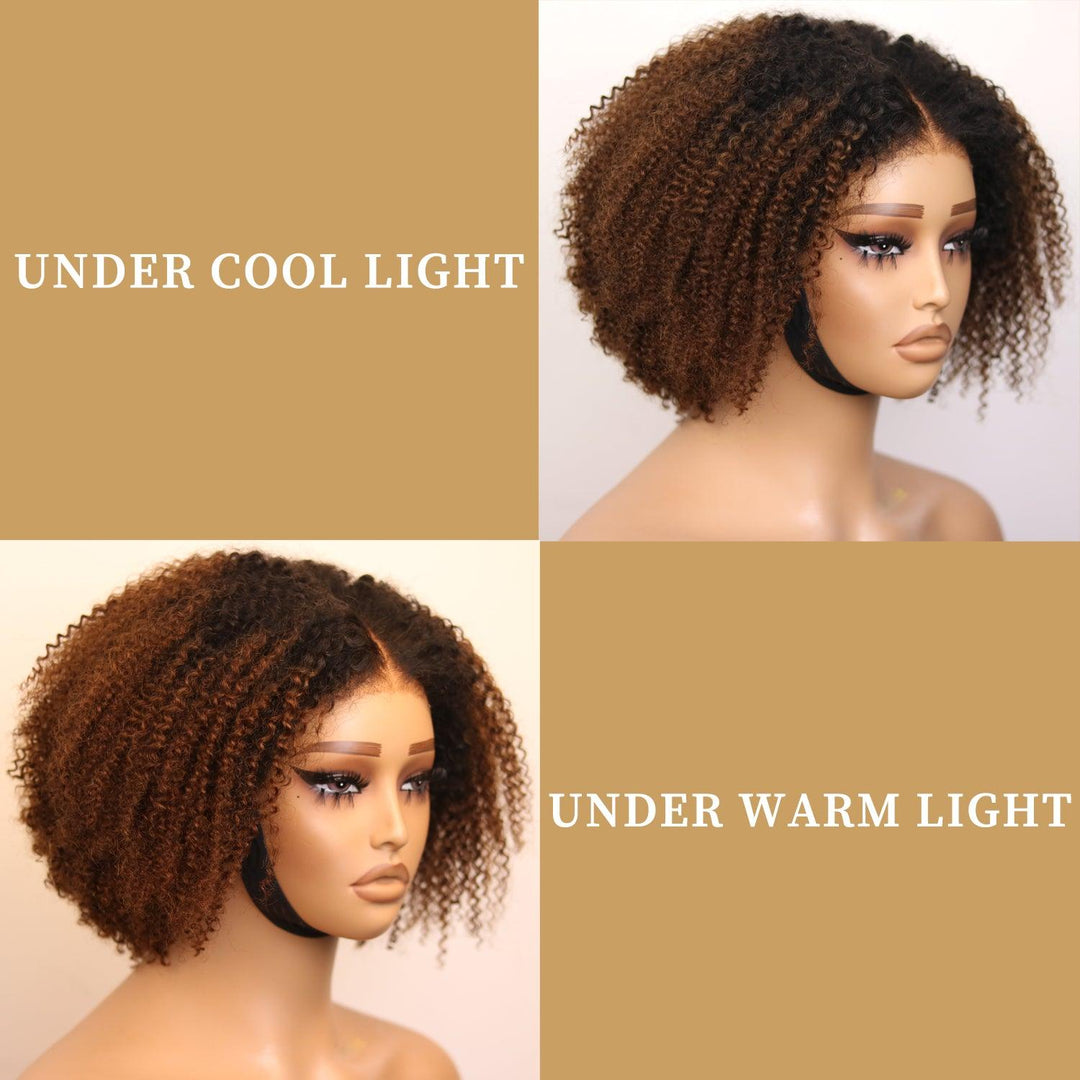 Afro Kinky Curly Ombre Chocolate 6x4 Pre-Everyhthing & Transparent Lace Wear Go Glueless Wig TianaHair