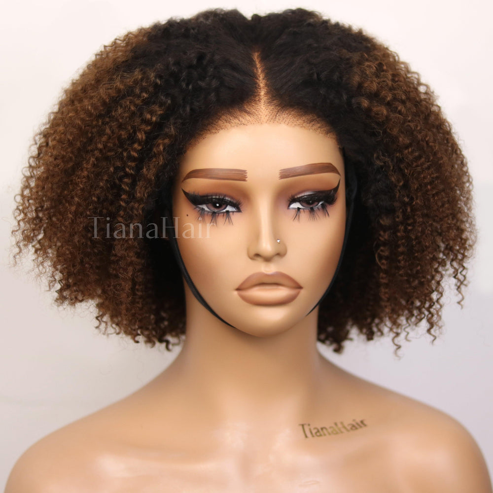 Afro Kinky Curly Ombre Chocolate 6x4 Pre-Everyhthing & Transparent Lace Wear Go Glueless Wig TianaHair