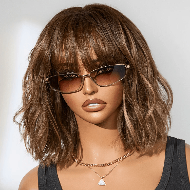 Ash Blonde Highlights Silky Blunt Cut Bob Wig with Bangs Glueless No Lace Short Wig TianaHair