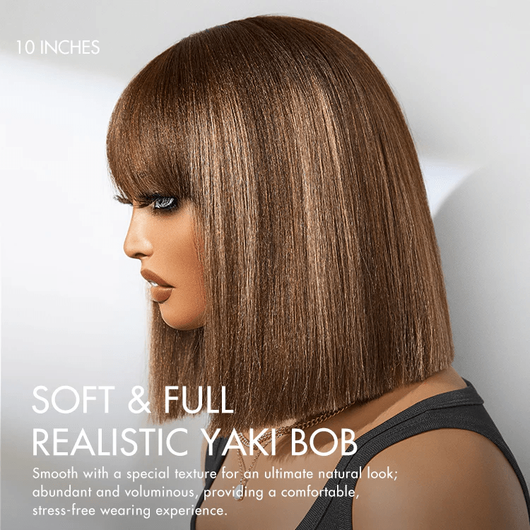 Ash Blonde Highlights Silky Blunt Cut Bob Wig with Bangs Glueless No Lace Short Wig TianaHair