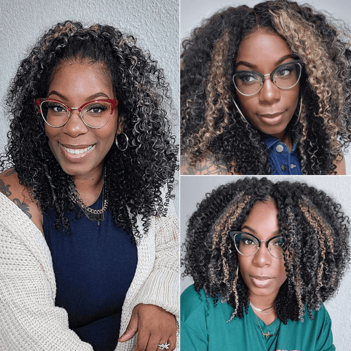 Balayage Black and blonde Highlights 6x4 Lace Kinky Curly Glueless Wig TianaHair