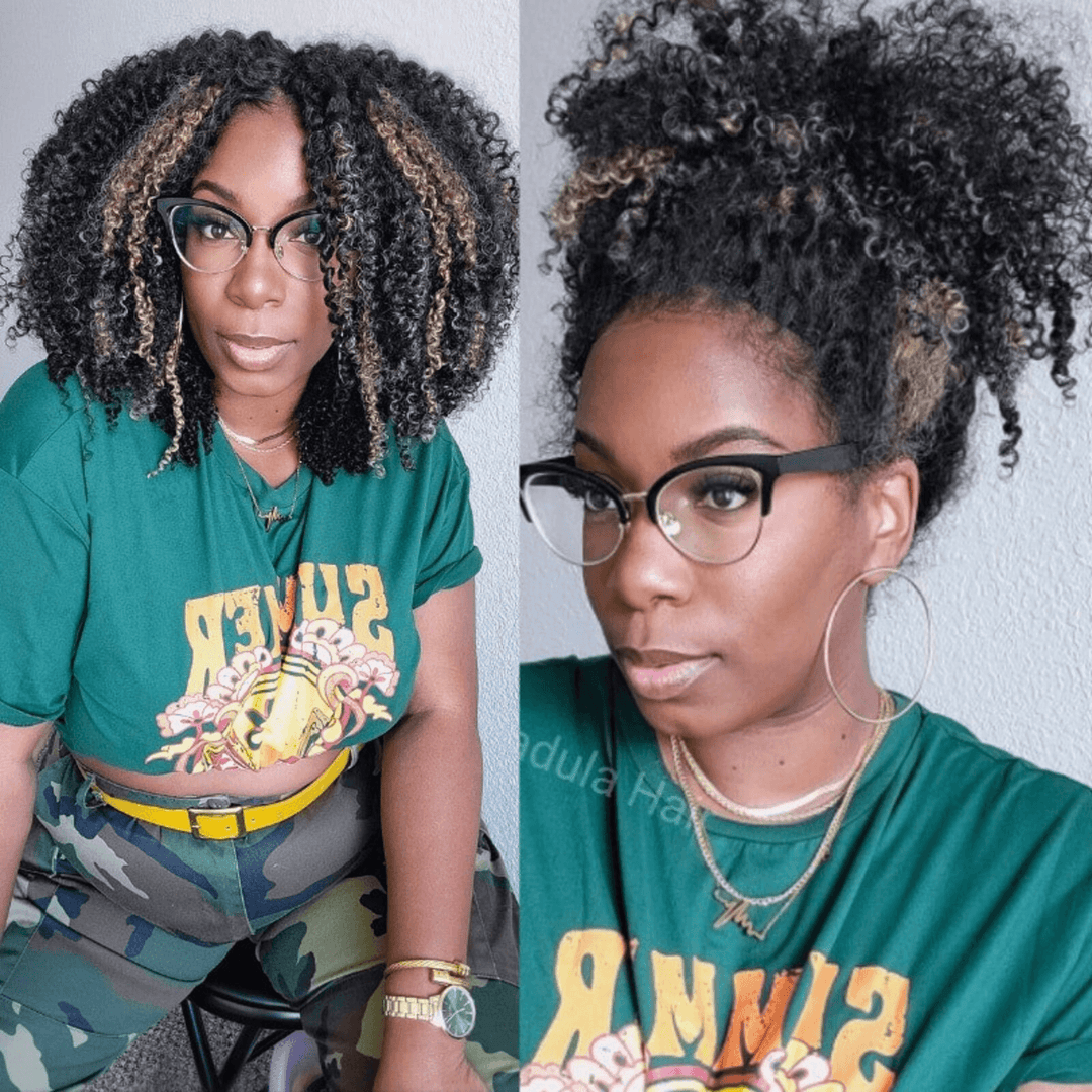 Balayage Black and blonde Highlights 6x4 Lace Kinky Curly Glueless Wig TianaHair