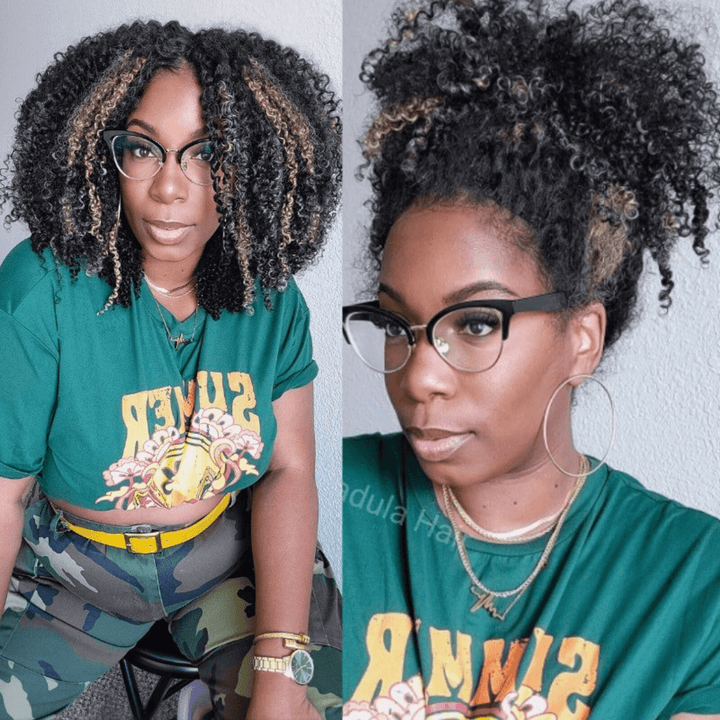 Balayage Black and blonde Highlights 6x4 Lace Kinky Curly Glueless Wig TianaHair