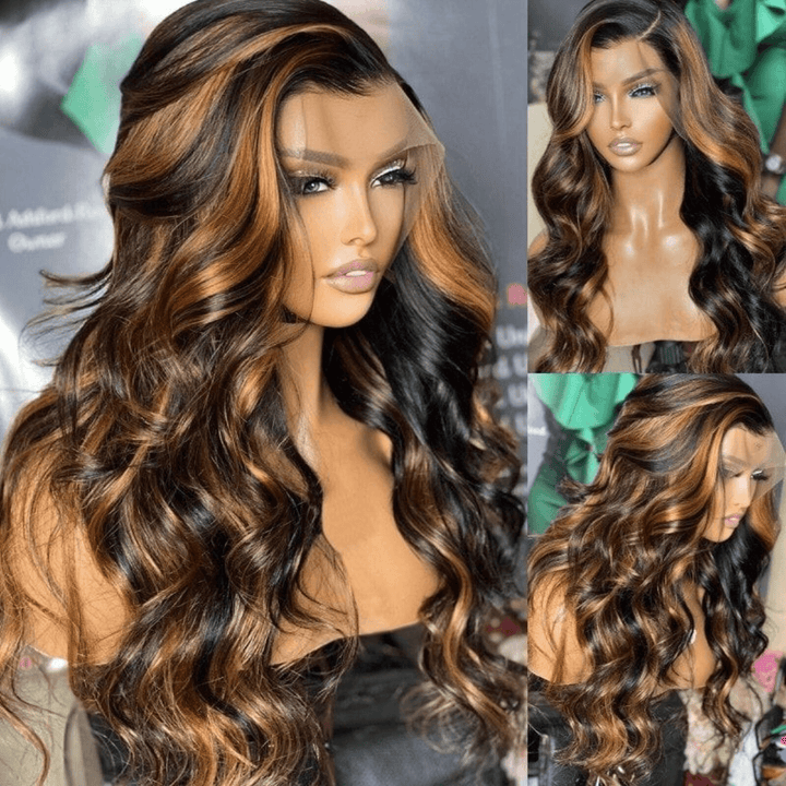Balayage Highlights Body Wave 4x4 Closure Lace Put On And Go Glueless Wig TianaHair