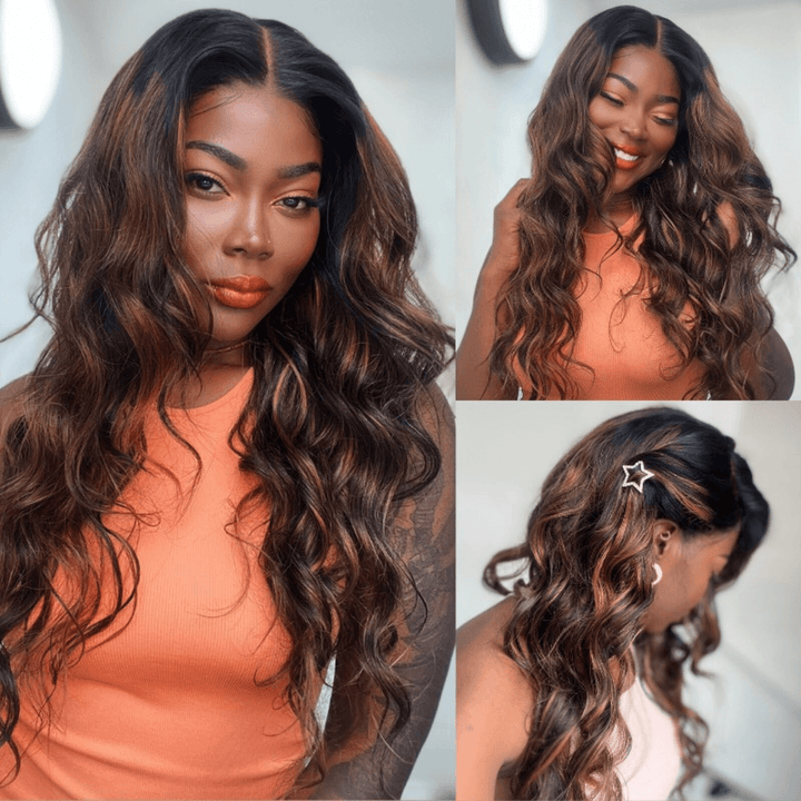Balayage Highlights Body Wave 4x4 Closure Lace Put On And Go Glueless Wig TianaHair