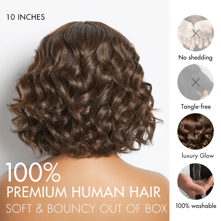 Beginner Friendly Brown Loose Wave Glueless No Lace Shoulder Length Wavy Bob Wig with Bangs TianaHair