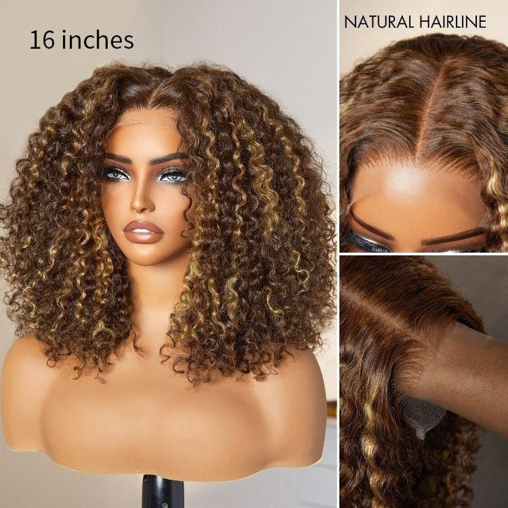 Blonde Highlight Kinky Curly Glueless 4x4 Lace Wig Ready to Go TianaHair
