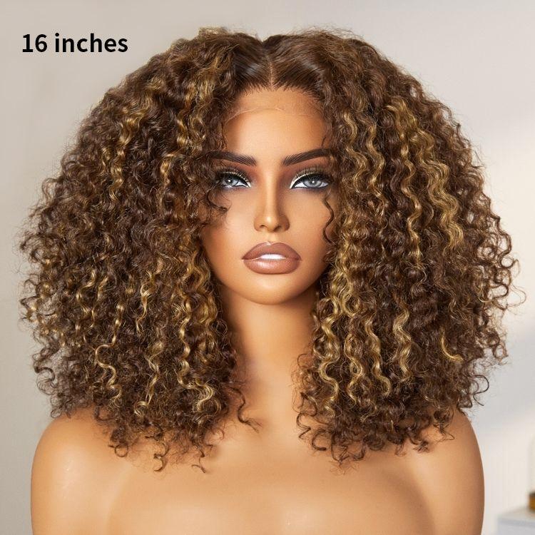 Blonde Highlight Kinky Curly Glueless 4x4 Lace Wig Ready to Go TianaHair