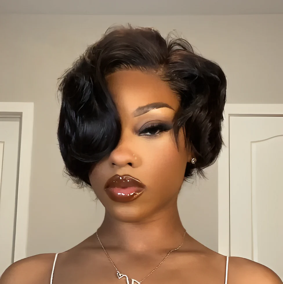 Boss Lady Side Part Layered Pixie Cuts 13x4 Frontal Lace Glueless Wig TianaHair
