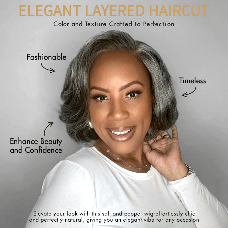 Boss Vibe Salt & Pepper 6x4 Lace Layered Bob Glueless Pre-Everything Wig TianaHair