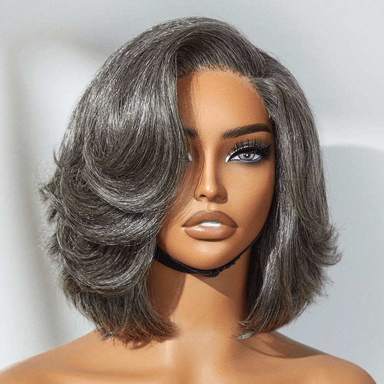 Boss Vibe Salt & Pepper 6x4 Lace Layered Bob Glueless Pre-Everything Wig TianaHair