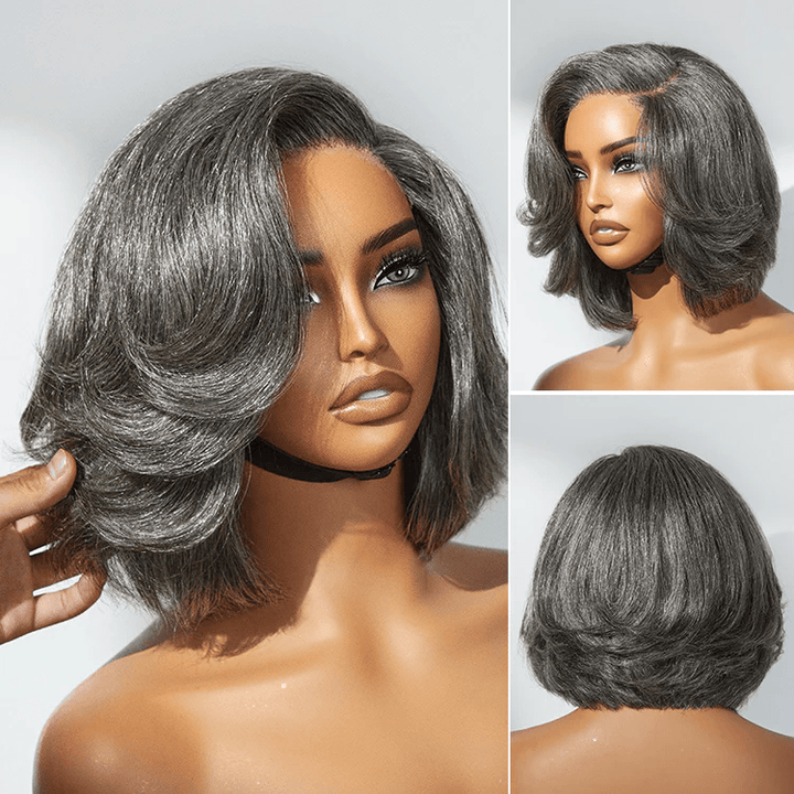 Boss Vibe Salt & Pepper 6x4 Lace Layered Bob Glueless Pre-Everything Wig TianaHair