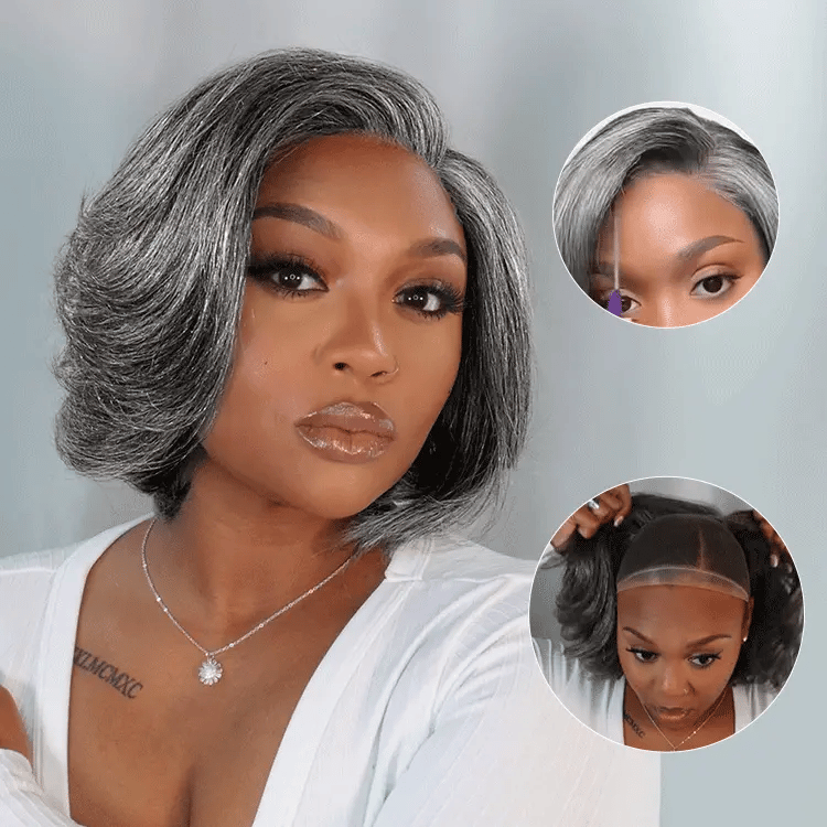Boss Vibe Salt & Pepper 6x4 Lace Layered Bob Glueless Pre-Everything Wig TianaHair