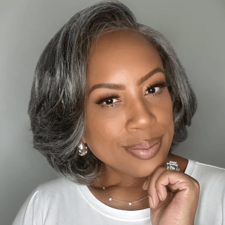 Boss Vibe Salt & Pepper 6x4 Lace Layered Bob Glueless Pre-Everything Wig TianaHair