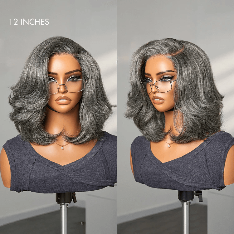 Boss Vibe Salt & Pepper 6x4 Lace Layered Bob Glueless Pre-Everything Wig TianaHair