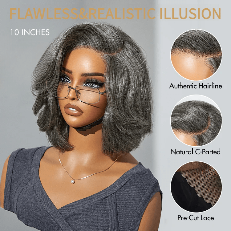 Boss Vibe Salt & Pepper 6x4 Lace Layered Bob Glueless Pre-Everything Wig TianaHair