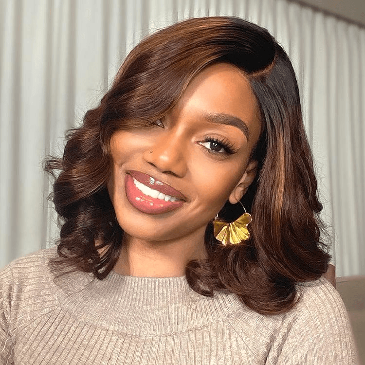 Brown Ombre Loose Wave 4x4 Closure Lace Put On And Go Glueless Wig 100% Human Hair TianaHair