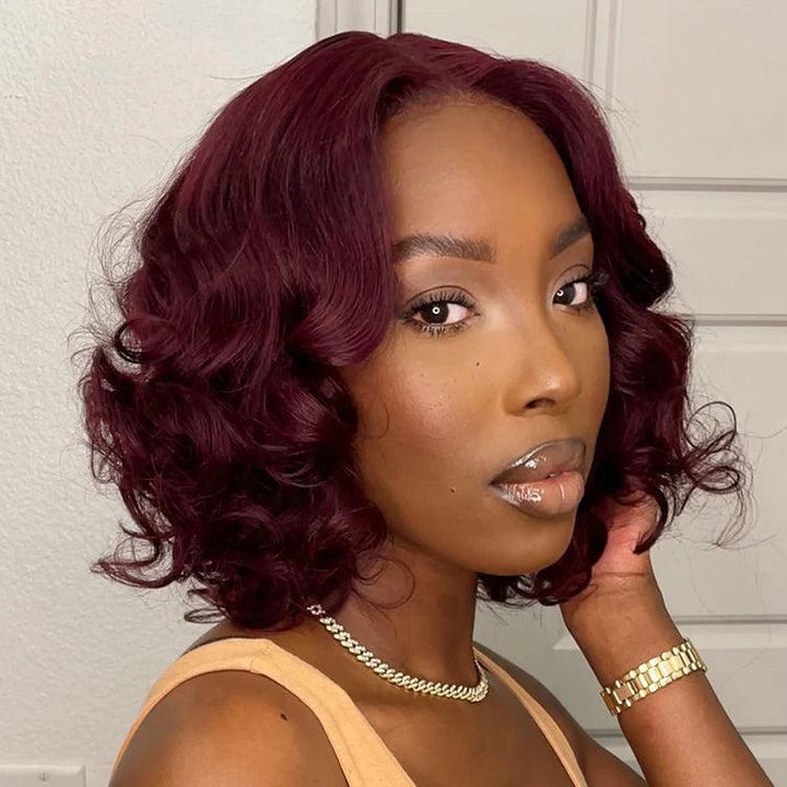 Burgundy 99J Loose Wave 4x4 Closure Lace Put On And Go Glueless Wig 100% Human Hair TianaHair