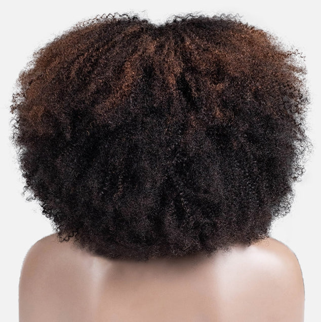 Caramel Highlights Afro Curly Glueless Short Curly Wig with Bangs TianaHair