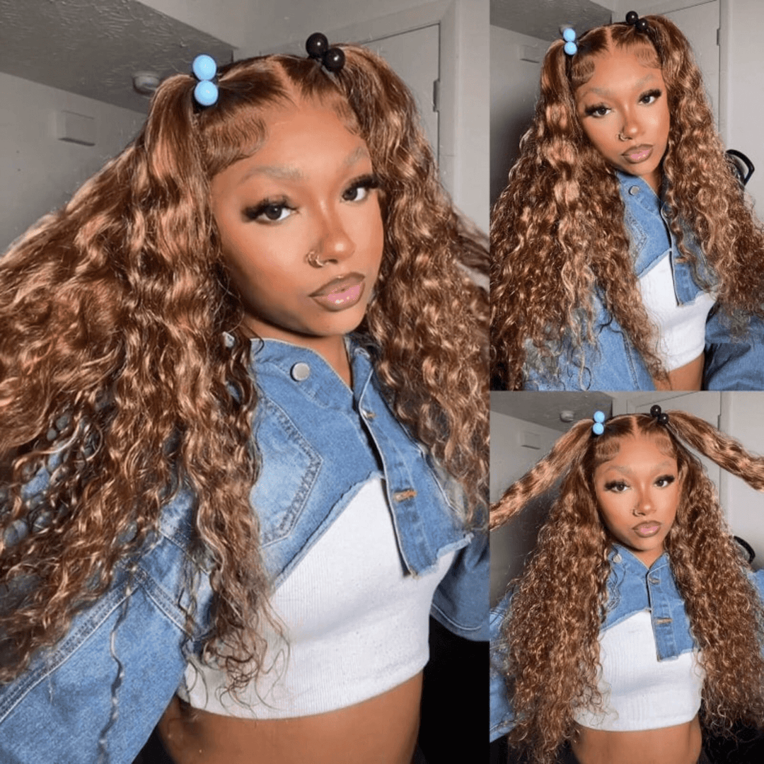 【Clearance Sale】4x4 Lace Brown Highlight Water Wave Wigs 100% Human Hair TianaHair