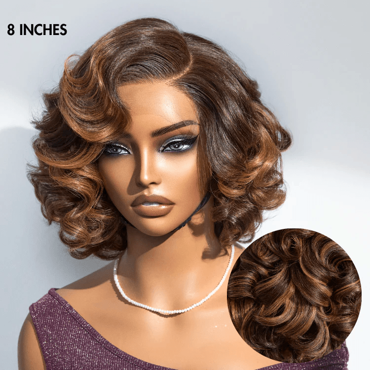 【Clearance Sale】Mature Boss Brown Ombre Highlight 4x4 Lace Loose Wave Wig 100% Human Hair TianaHair