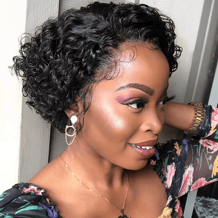 【Clearance Sale】Short Curly Pixie Cut 13x1 Lace 6 Inch Wig 100% Human Hair TianaHair