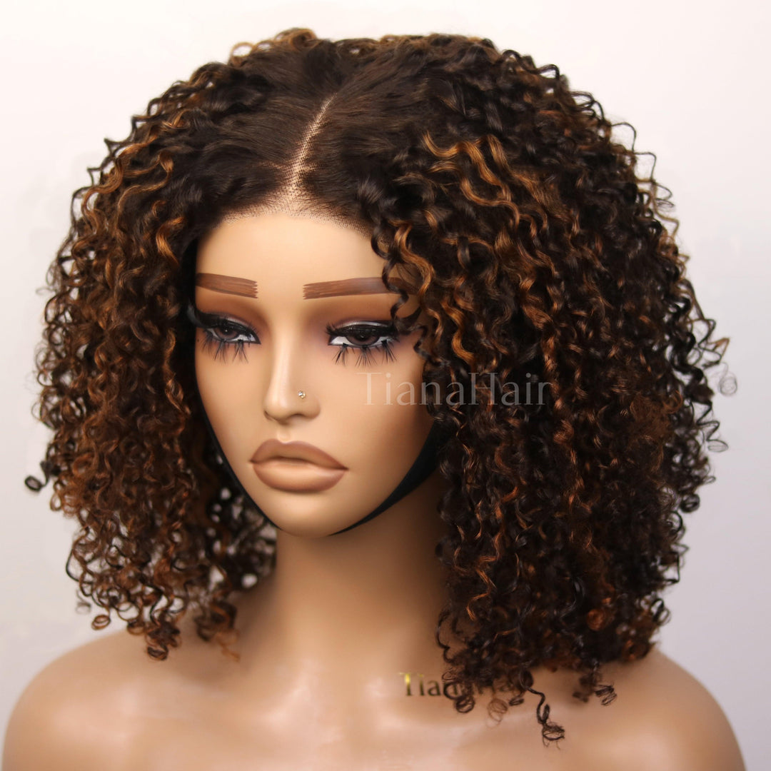Copper Highlight Kinky Curly 4x4 Lace Wear And Go Glueless Curly Wig TianaHair