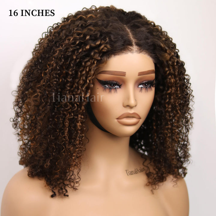 Copper Highlight Kinky Curly 4x4 Lace Wear And Go Glueless Curly Wig TianaHair