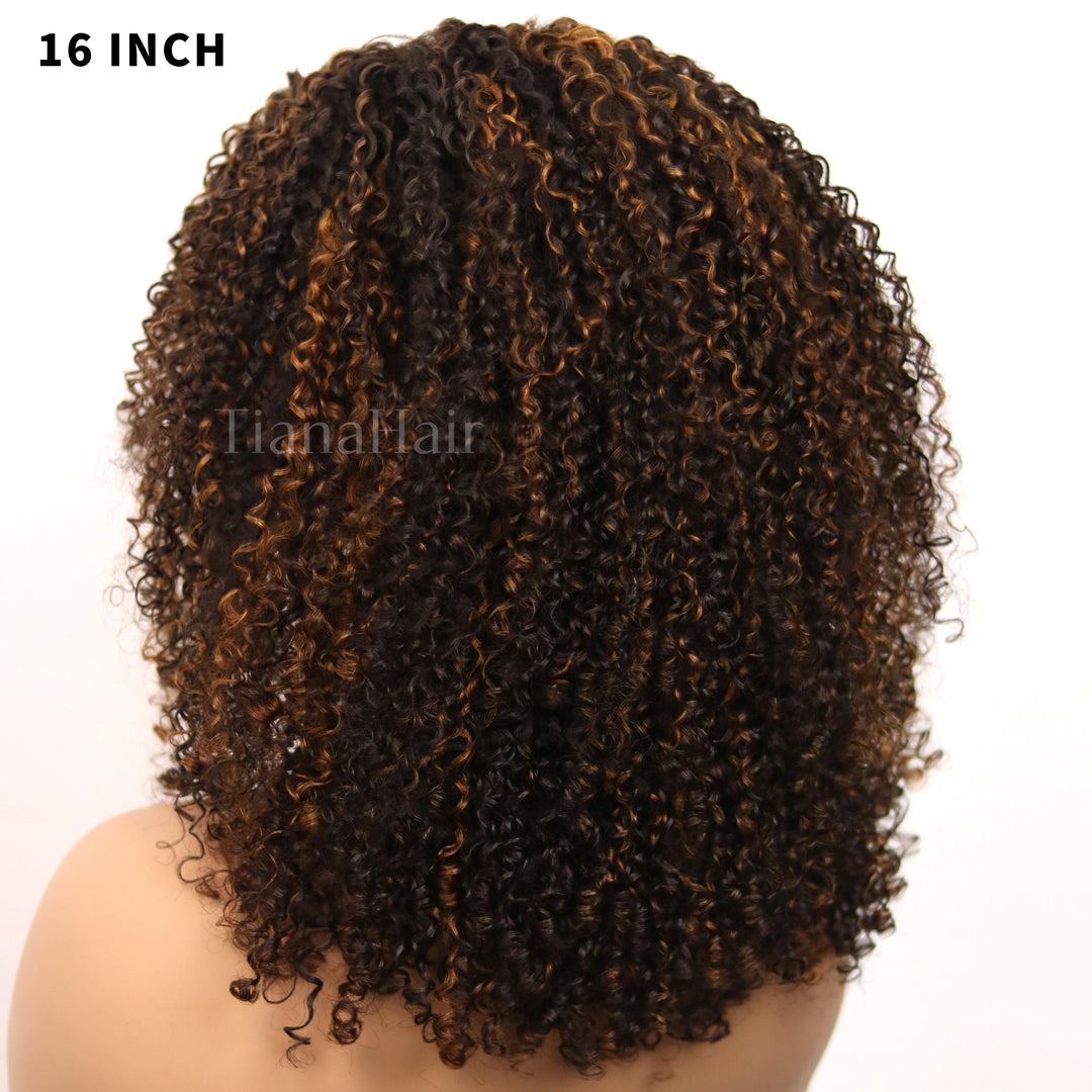 Copper Highlight Kinky Curly 4x4 Lace Wear And Go Glueless Curly Wig TianaHair