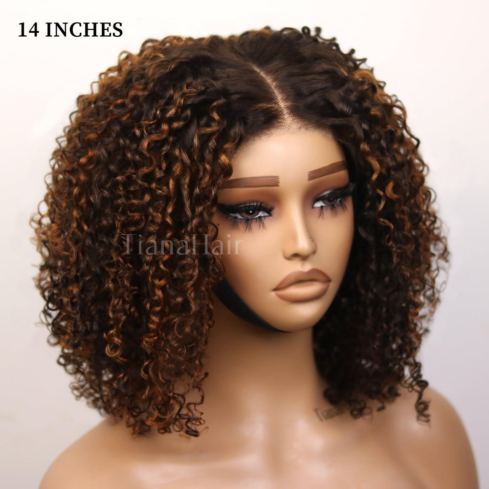 Copper Highlight Kinky Curly 4x4 Lace Wear And Go Glueless Curly Wig TianaHair