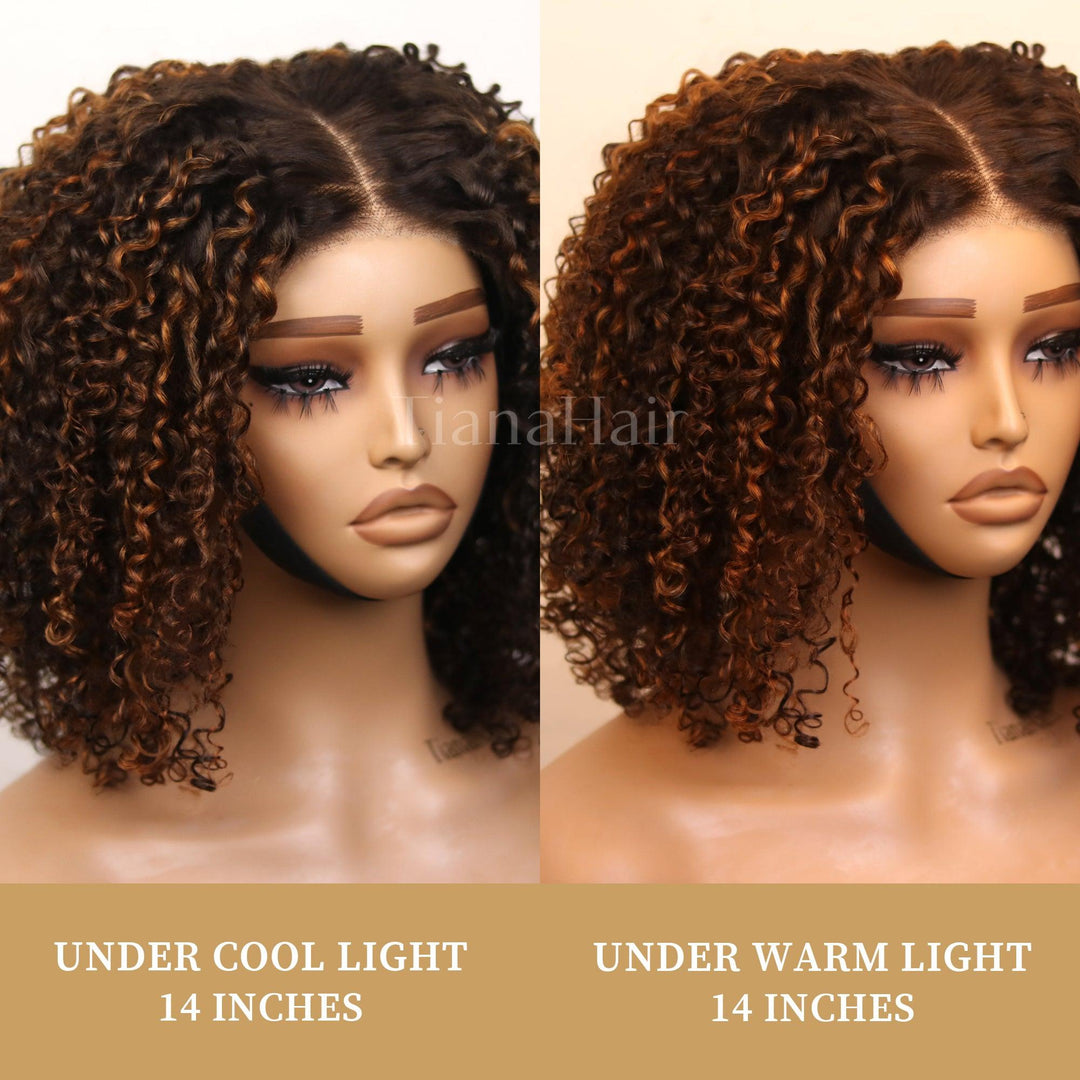 FlexCap Wear & Go Copper Highlight Kinky Curly 7x5 Pre-Everything & Transparent Lace Flexi-Fit Invisi Drawstring Cap Glueless Wig