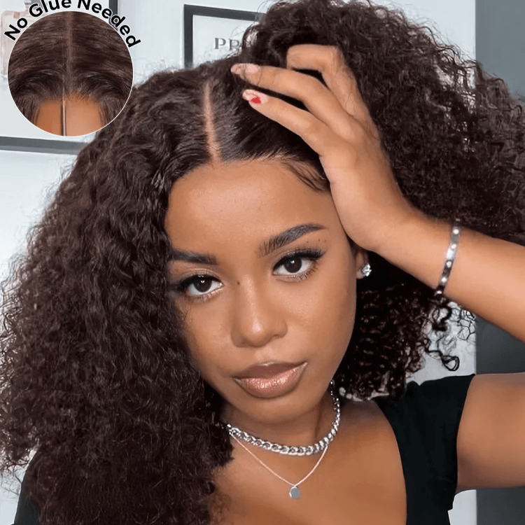 Dark Brown 7x5 Pre-Cut Lace Glueless Kinky Curly Wear Go Wig TianaHair