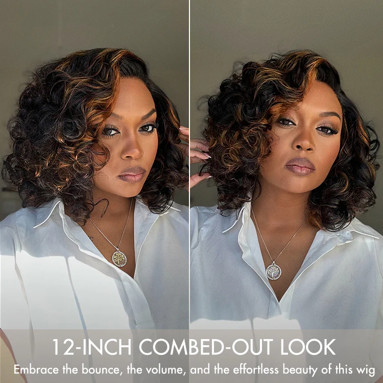 Effortless Elegance Brown Highlight Bouncy Curly Wig 6x4 Lace Glueless Wig Pre-Cut Lace TianaHair