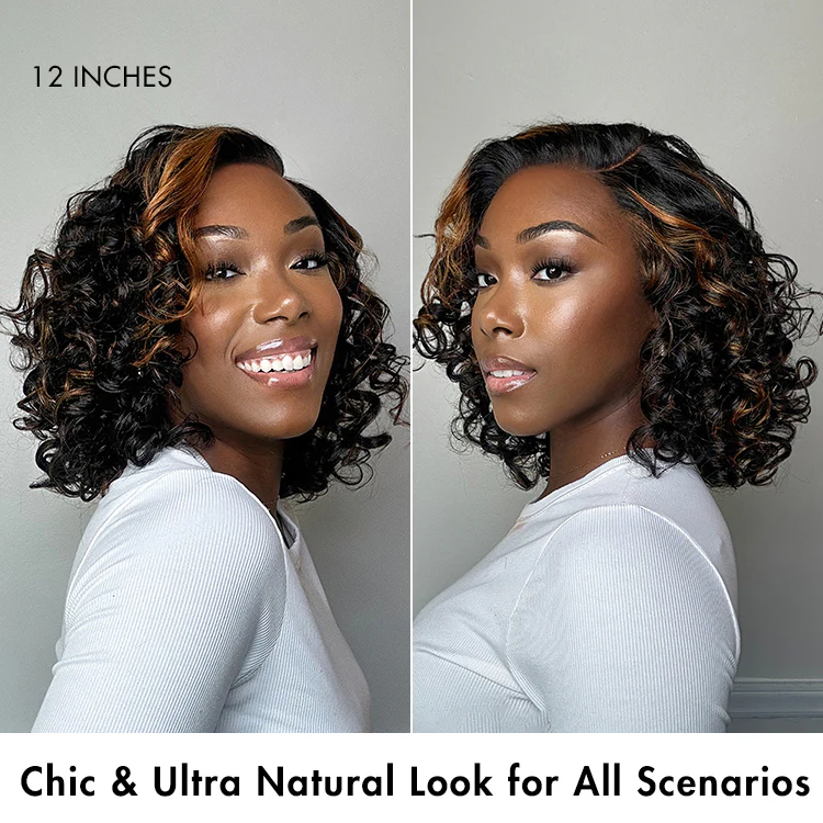 Effortless Elegance Brown Highlight Bouncy Curly Wig 6x4 Lace Glueless Wig Pre-Cut Lace TianaHair