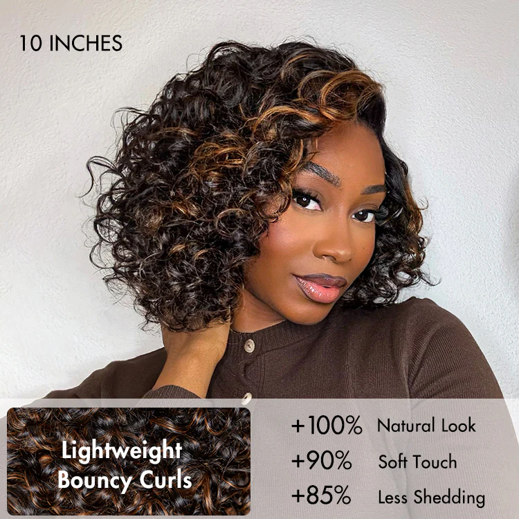 Effortless Elegance Brown Highlight Bouncy Curly Wig 6x4 Lace Glueless Wig Pre-Cut Lace TianaHair