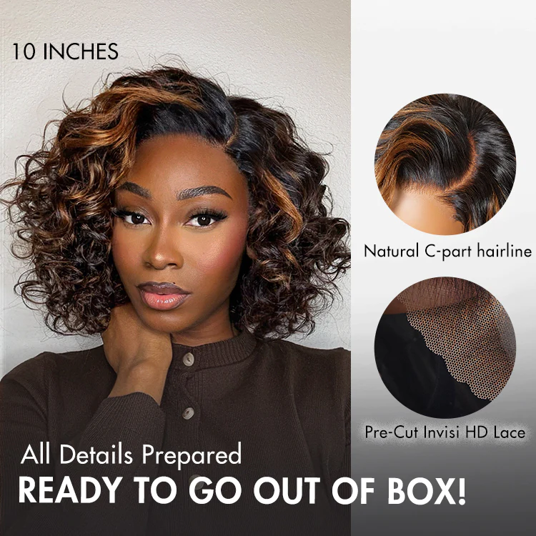 Effortless Elegance Brown Highlight Bouncy Curly Wig 6x4 Lace Glueless Wig Pre-Cut Lace TianaHair