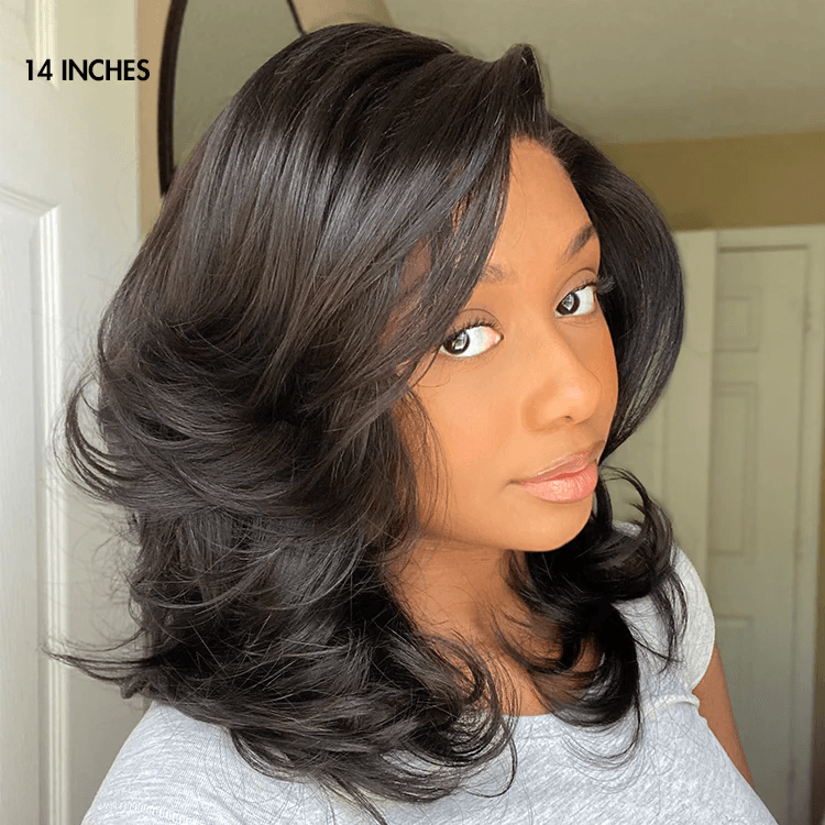 Effortlessly Chic Layered Haircut Wavy Glueless 6x4 Lace Short Wig TianaHair