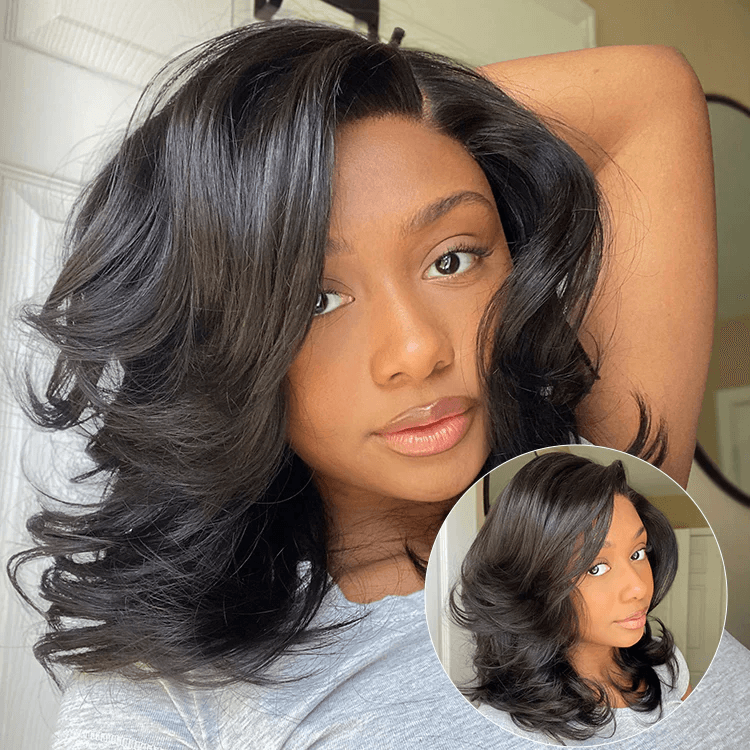 Effortlessly Chic Layered Haircut Wavy Glueless 6x4 Lace Short Wig TianaHair
