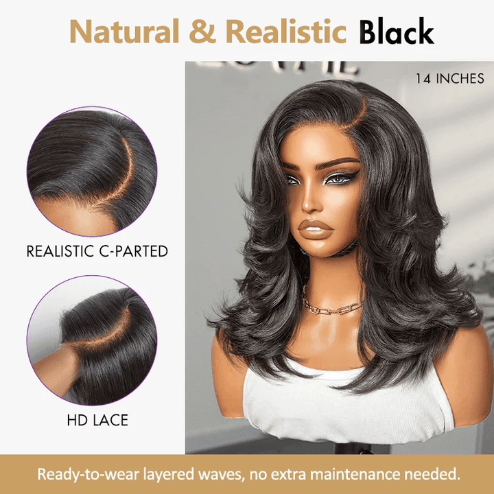 Effortlessly Chic Layered Haircut Wavy Glueless 6x4 Lace Short Wig TianaHair