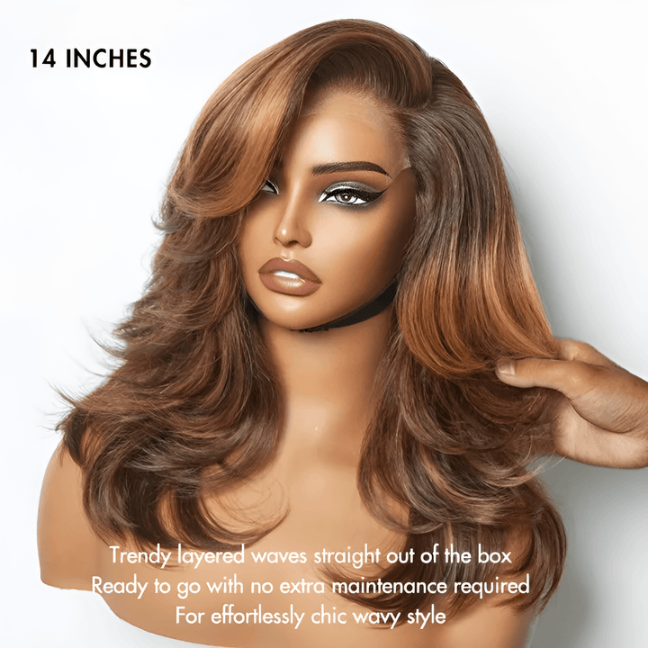 Effortlessly Chic Layered Haircut Wavy Glueless 6x4 Lace Short Wig TianaHair